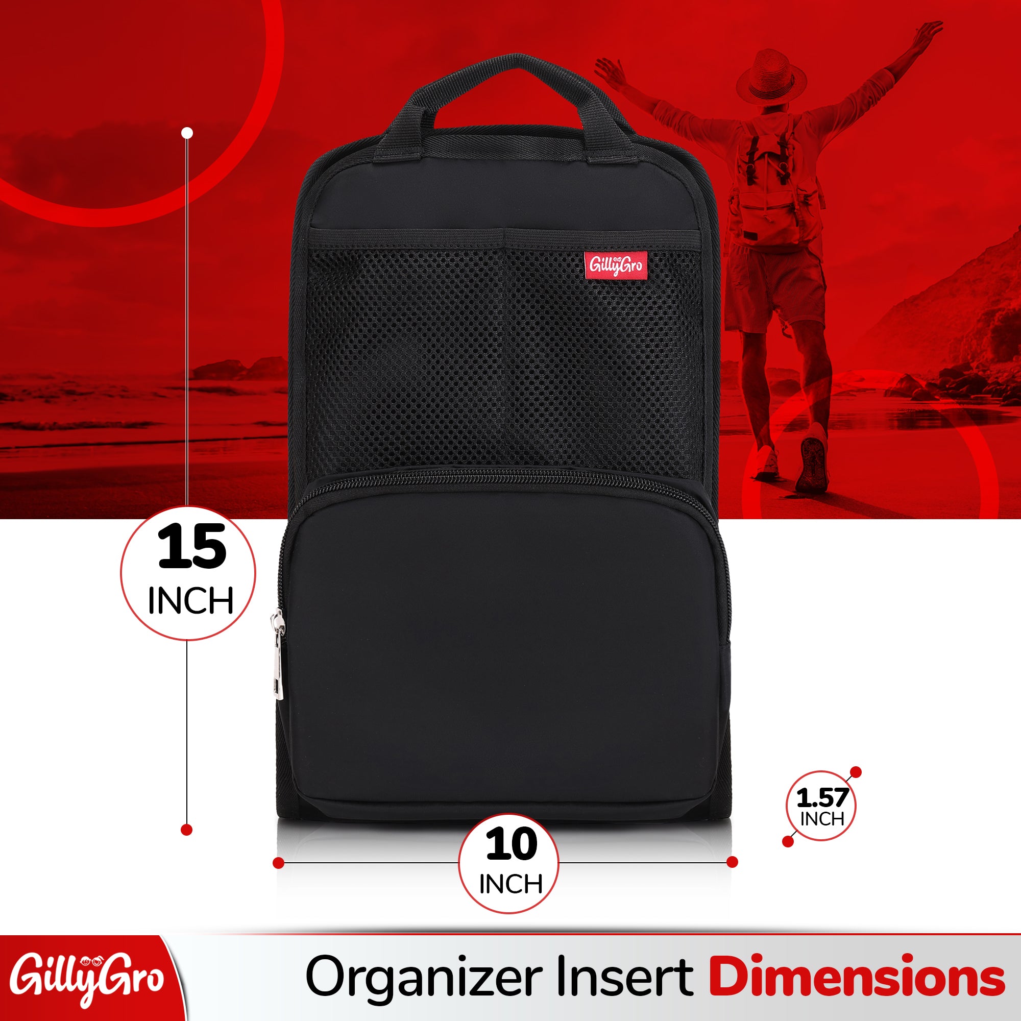 Black_Universal Backpack Interior Organizer Insert