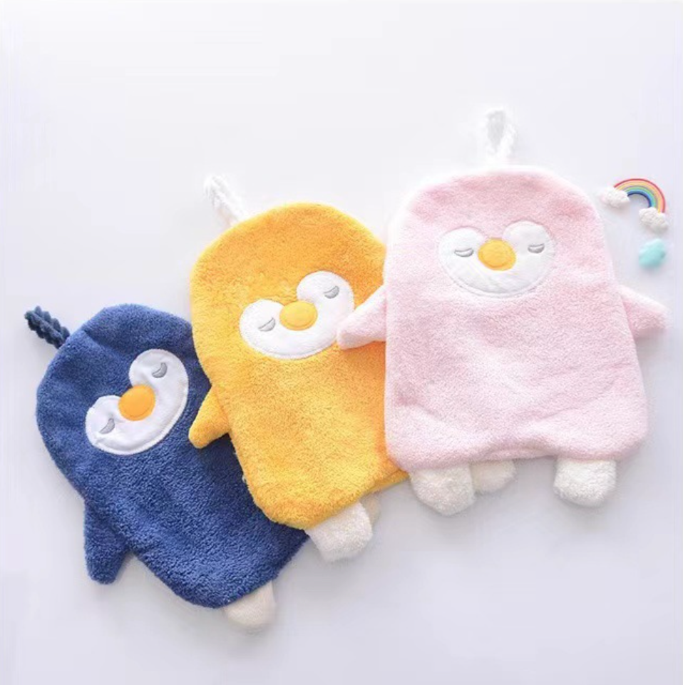 Cartoon Penguin Hand Towel 3pc Set for Babies, Kitchen, and Bathroom Hanging Mini Towel - Soft and Absorbent