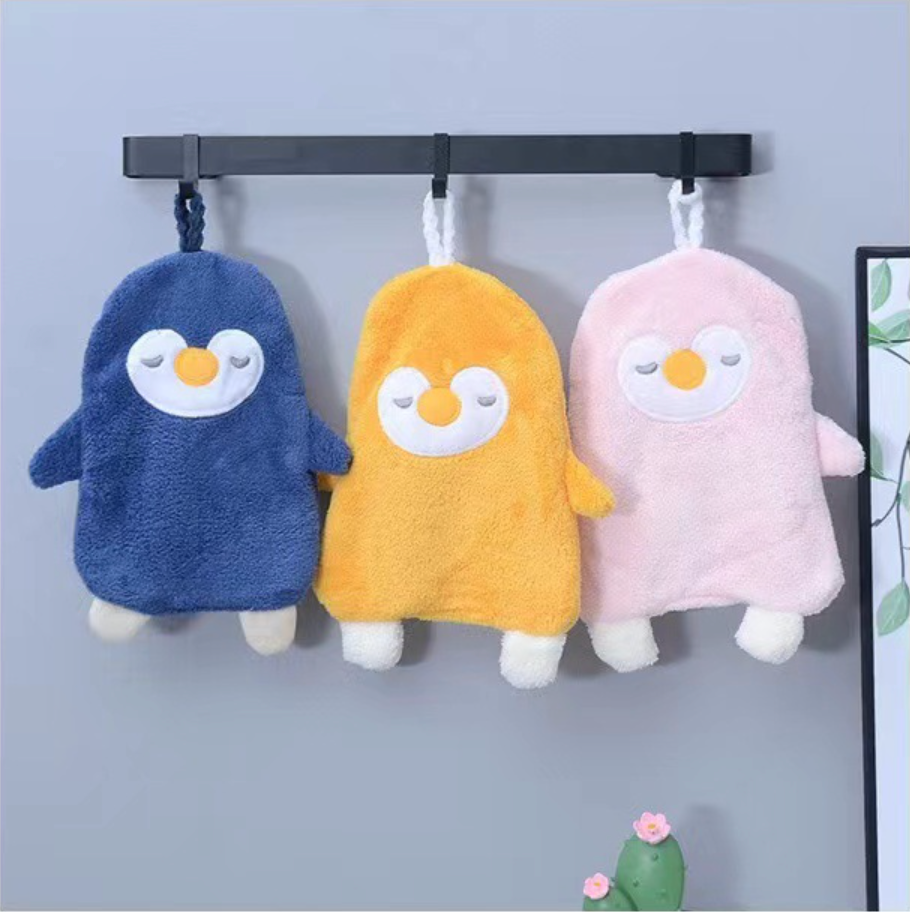 Cartoon Penguin Hand Towel 3pc Set for Babies, Kitchen, and Bathroom Hanging Mini Towel - Soft and Absorbent